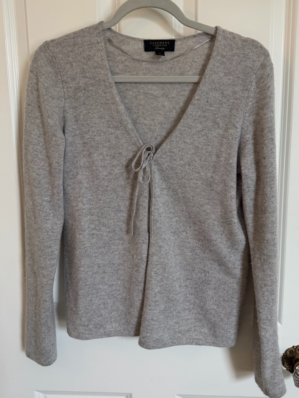 100% Casmere Luxury Light Gray Cashmere Open-Front Cardigan
